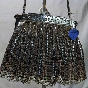 Whiting & Davis Vintage Mesh Silvertone Mini Handbag Kisslock With Tag